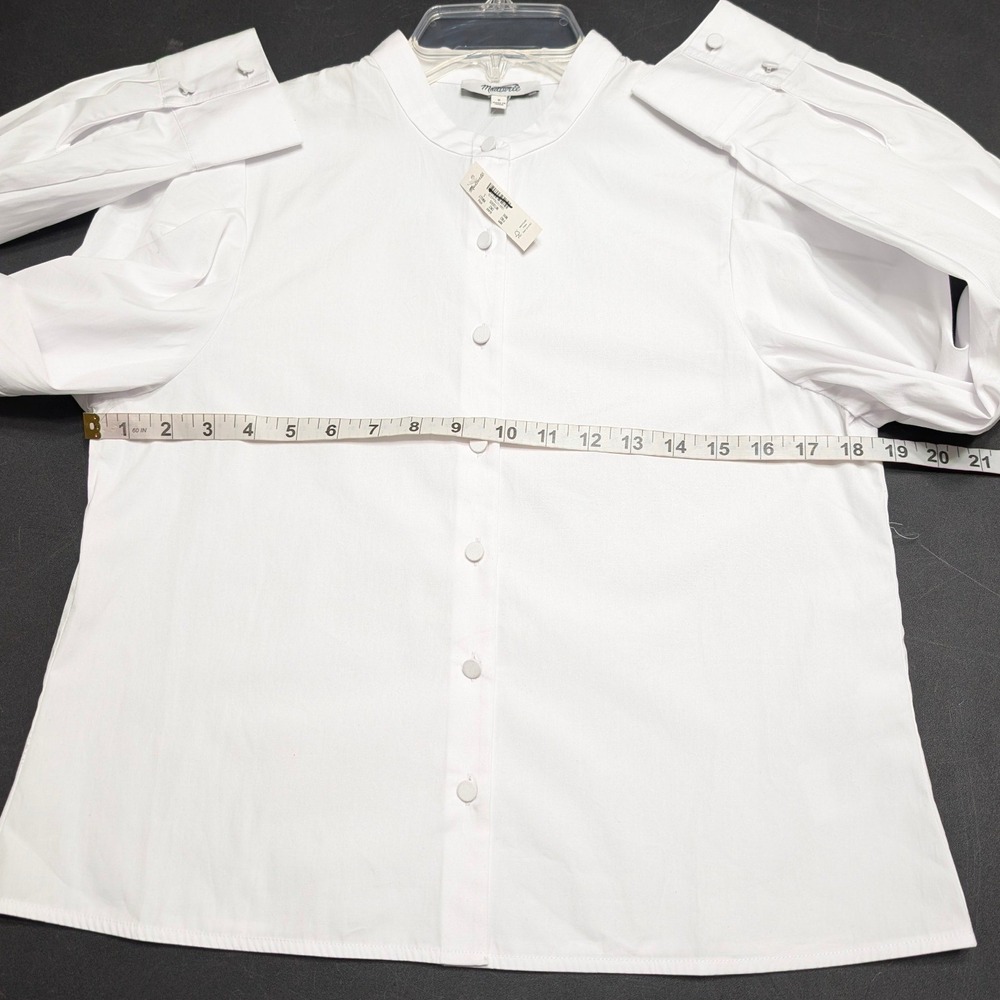 Madewell Puff Sleeve‎ Button Down Band Collar Shirt White Cotton Poplin Blouse S - Picture 8 of 13